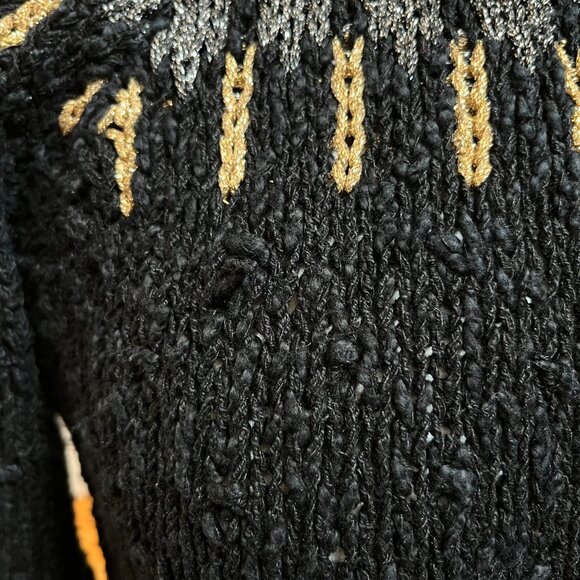 Liz Claiborne Vtg 80’s Black & Metallic Silver Gold Knit Silk Blend Sweater Lg - Picture 7 of 8